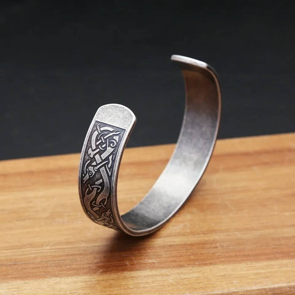 Celtic Dragon Bracelet – Norse Viking Stainless Steel Cuff Bangle