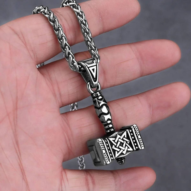Viking Axes & Valknut Rune Necklace – Norse Warrior Stainless Steel Pendant Chain pendant 60cm