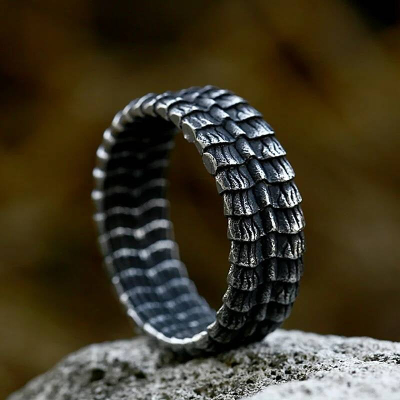 Vintage Viking Dragon Scale Ring – 316L Stainless Steel Unisex Amulet Band