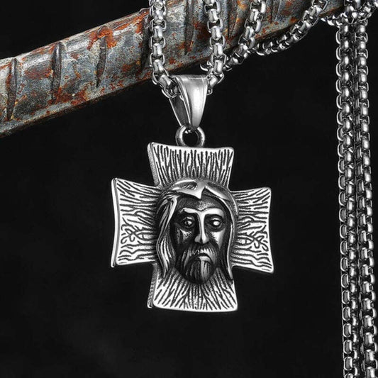 316L Stainless Steel Jesus Face Cross Pendant Necklace
