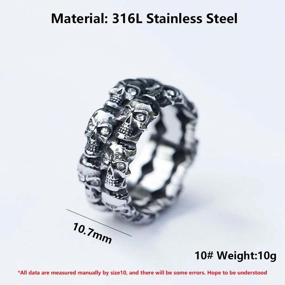 Aegishjalmur Zircon Skull Ring - Viking Symbol Stainless Steel Gothic Jewelry