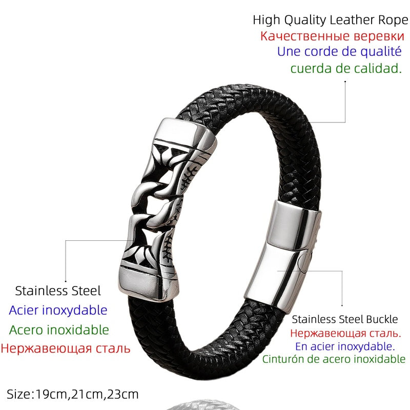 Tide Men Popular Pattern Stainless Steel Anchor Bangles Braided Leather Rope Bracelets Accessories Gift