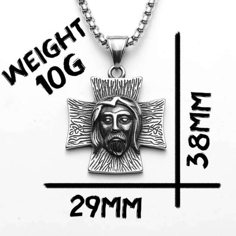 316L Stainless Steel Jesus Face Cross Pendant Necklace