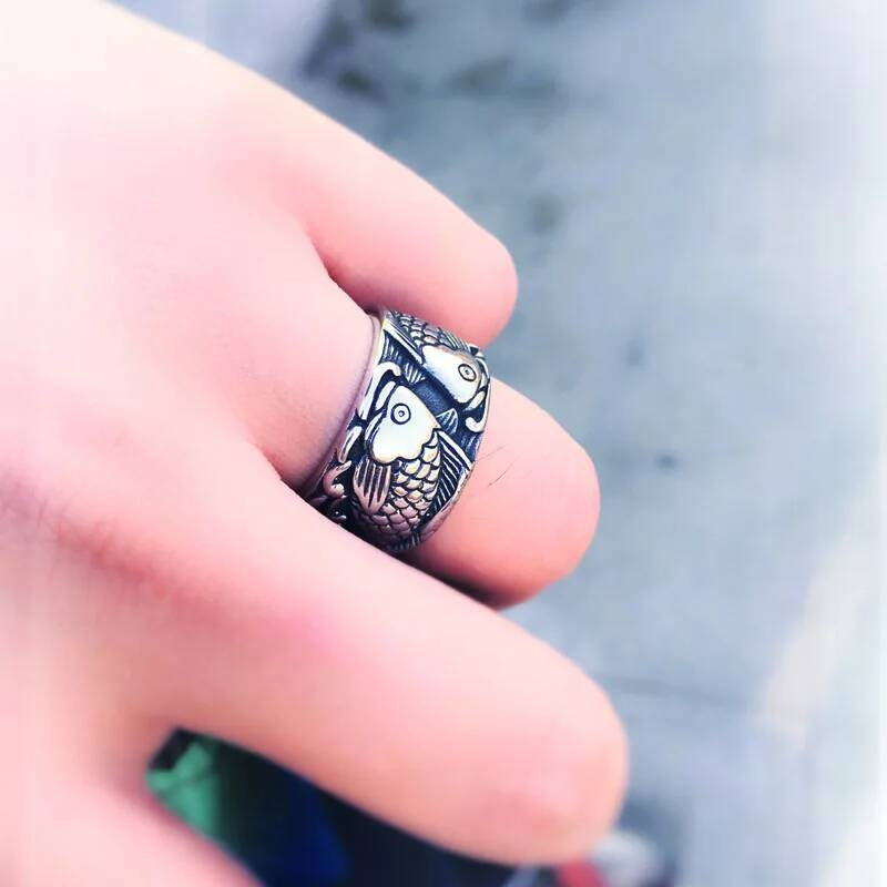 Double Fish Ring Stainless Steel 3D Design Good Detail Gothic Simple Jewelry