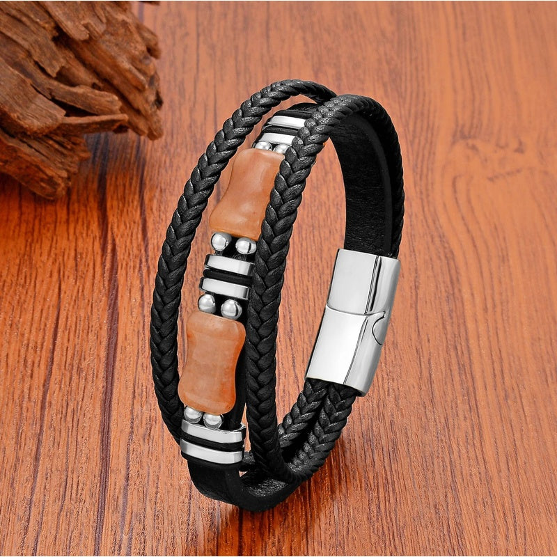 Men's Green Jade Leather Bracelet for Unique Gifts