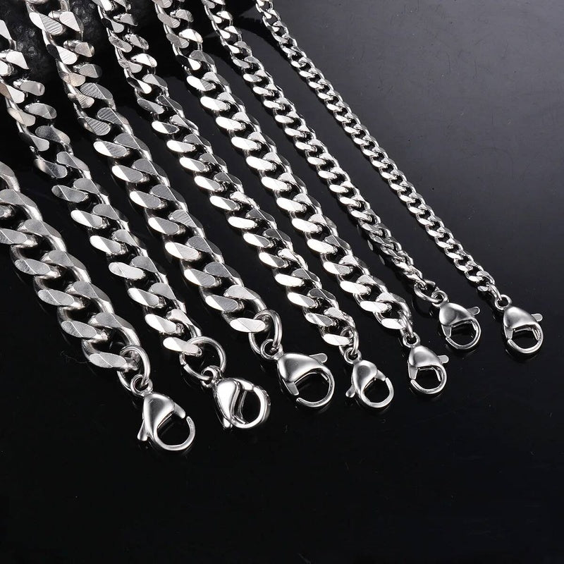 1 piece Size 3.6mm-9mm Men's Stainless Cuban Link Chain Bracelet Necklace Steel Color Male Jewelry