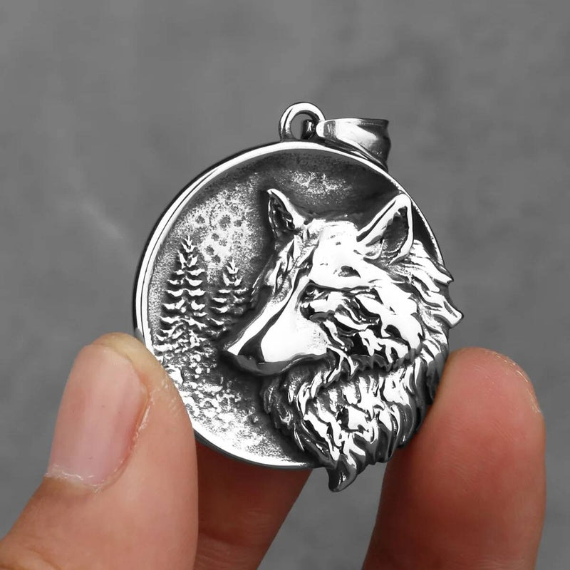 Viking Wolf Necklace Pendant For Men 3D Seal Pattern Jewelry Accessories
