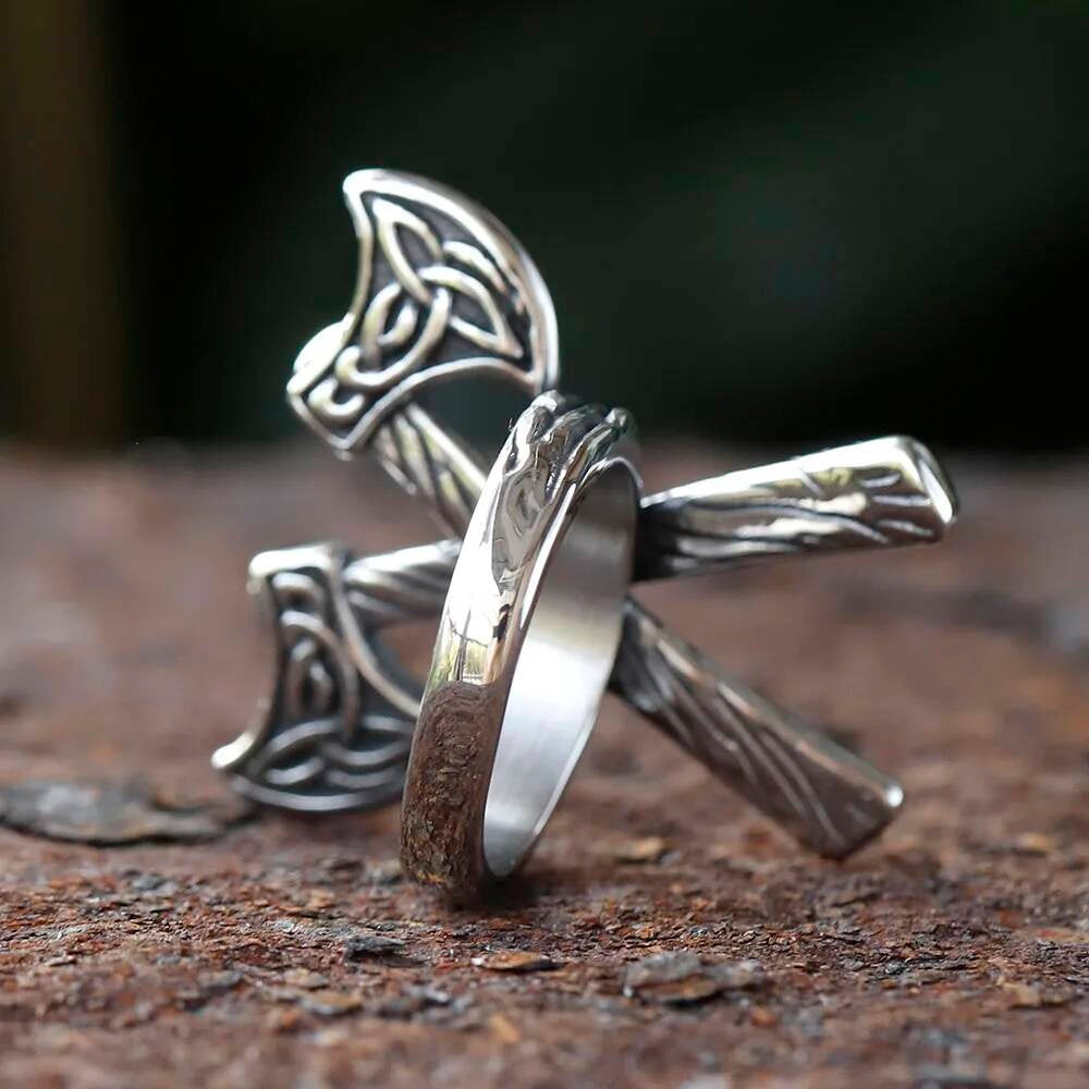 Celtic Wolf Axe Ring – 316L Stainless Steel Norse Amulet Band
