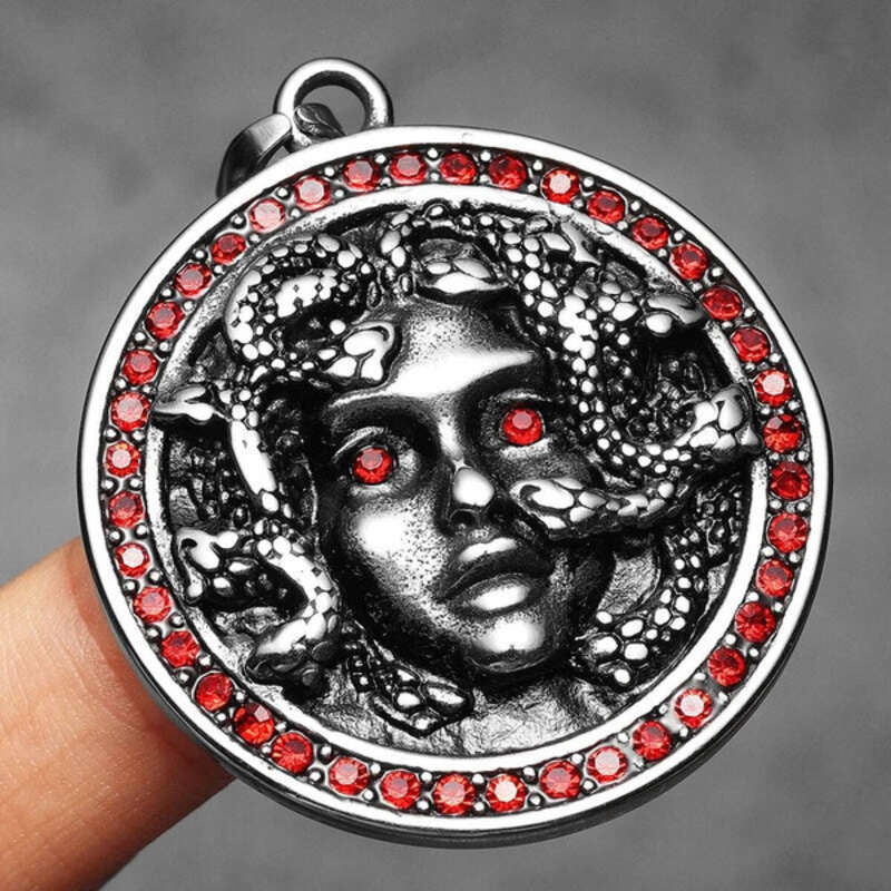 316L Stainless Steel Medusa Pendant Necklace with Red Gemstone Eyes – Greek Mythology Jewelry