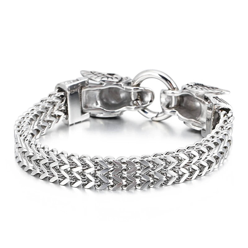 Stainless Steel 316L Hiphop Rock Cubic Zirconia Demon Skull Bracelet Men Mesh Chain Jewelry Accessories