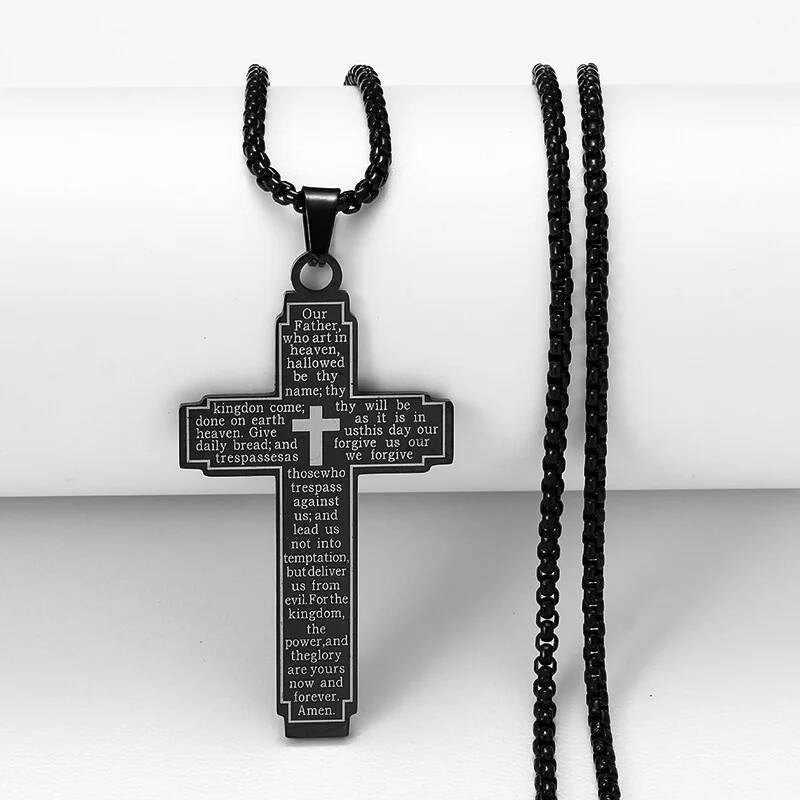 316L Stainless Steel Cross Chain Necklace For Men Religious Jesus Accessory Black 60cm