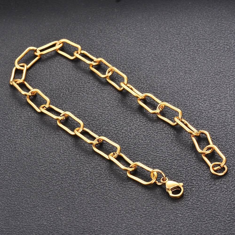 Width 7mm Stainless Steel Big Rolo Link Chain Neckalce Punk Chokers For Women length 21cm-100cm