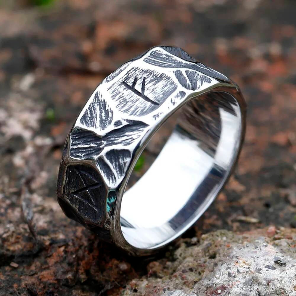 Norse Rune Ring – 316L Stainless Steel Unisex Viking Amulet Band