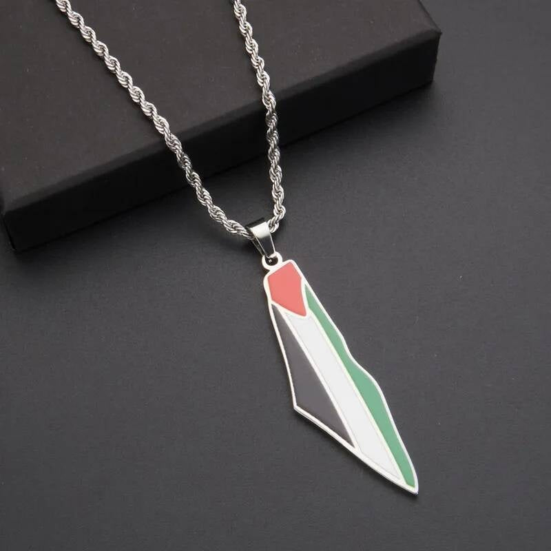 Palestine Flag Series Stainless Steel Pendant Chain Necklace For Women Men Jewelry Accessories Palestinian Silver(273595)