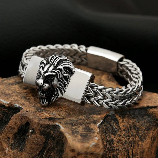 Lion Head Stainless Steel Chain Bracelet – Bold King of the Jungle Jewelry