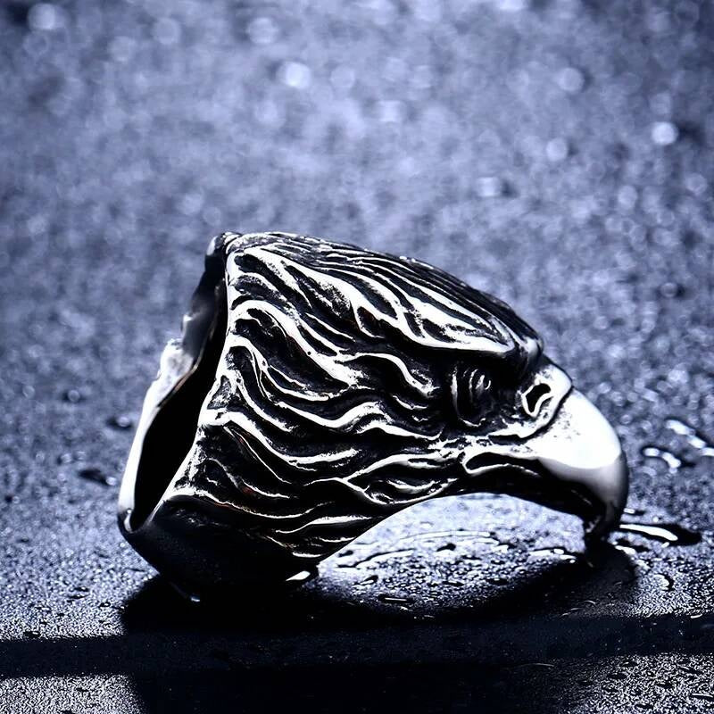 Stainless Steel Eagle Head Ring – Bold Freedom and Strength Men’s Jewelry
