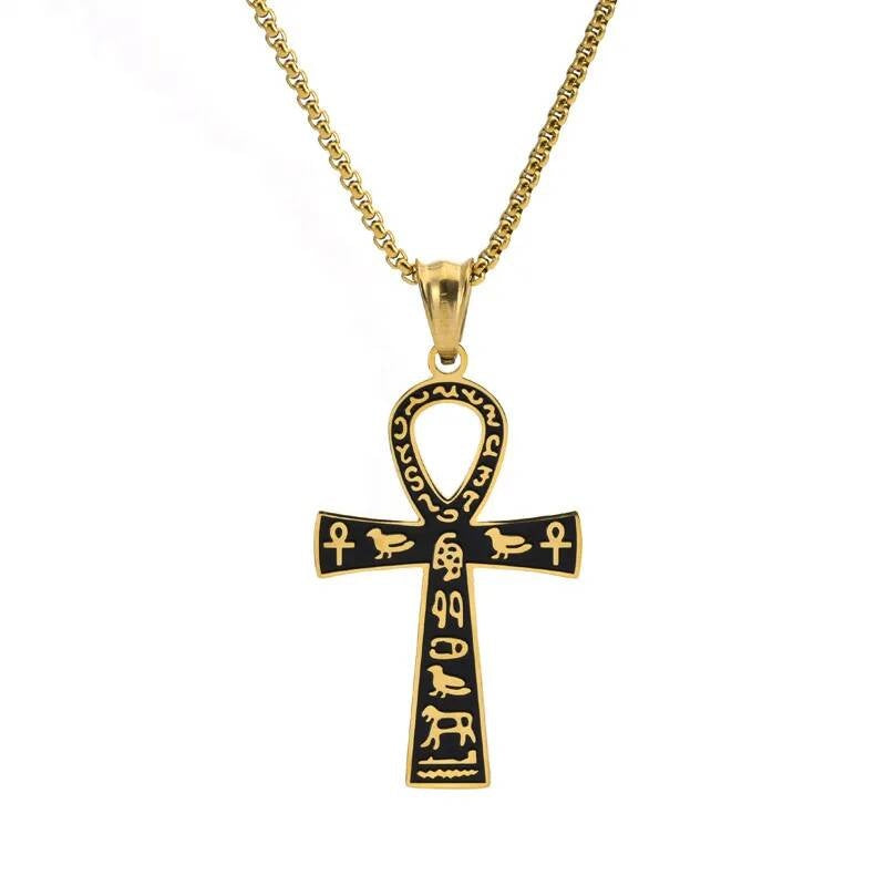 316L Stainless Steel Egyptian Anka Cross Pendant Chain Necklace For Men Vintage Jewelry Accessories Gold
