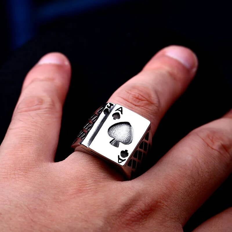 Ace & Spade Ring – 316L Stainless Steel Poker-Style Statement Band