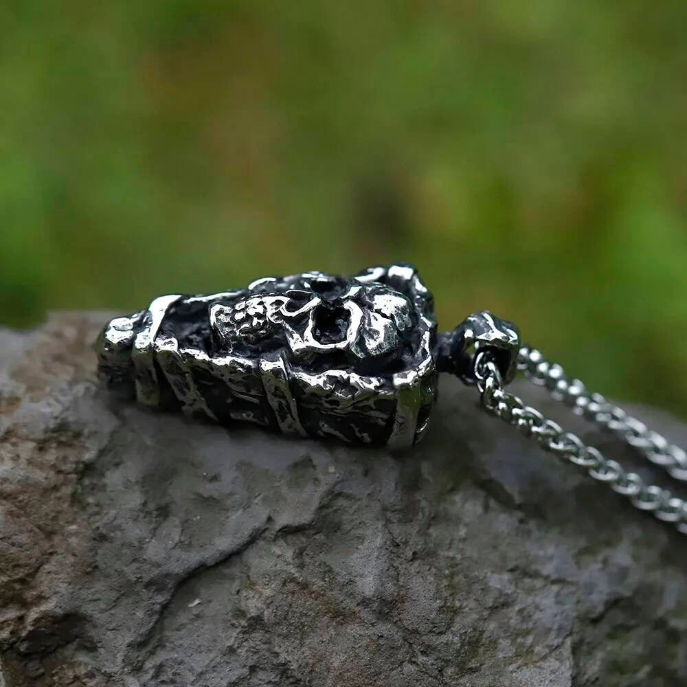 Cursed Skull Pendant – Silver Gothic Skull Wrapped in Ropes Necklace