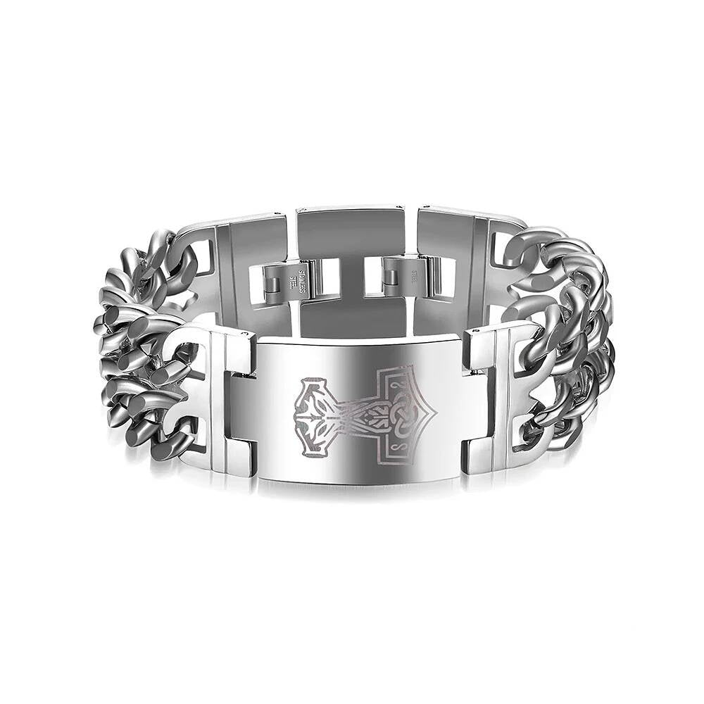 Black Stainless Steel Wolf Head Bracelet – Viking Chain Style L