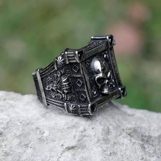 Biker Skull Zircon Ring - Stainless Steel Gothic Men's Statement Jewelry