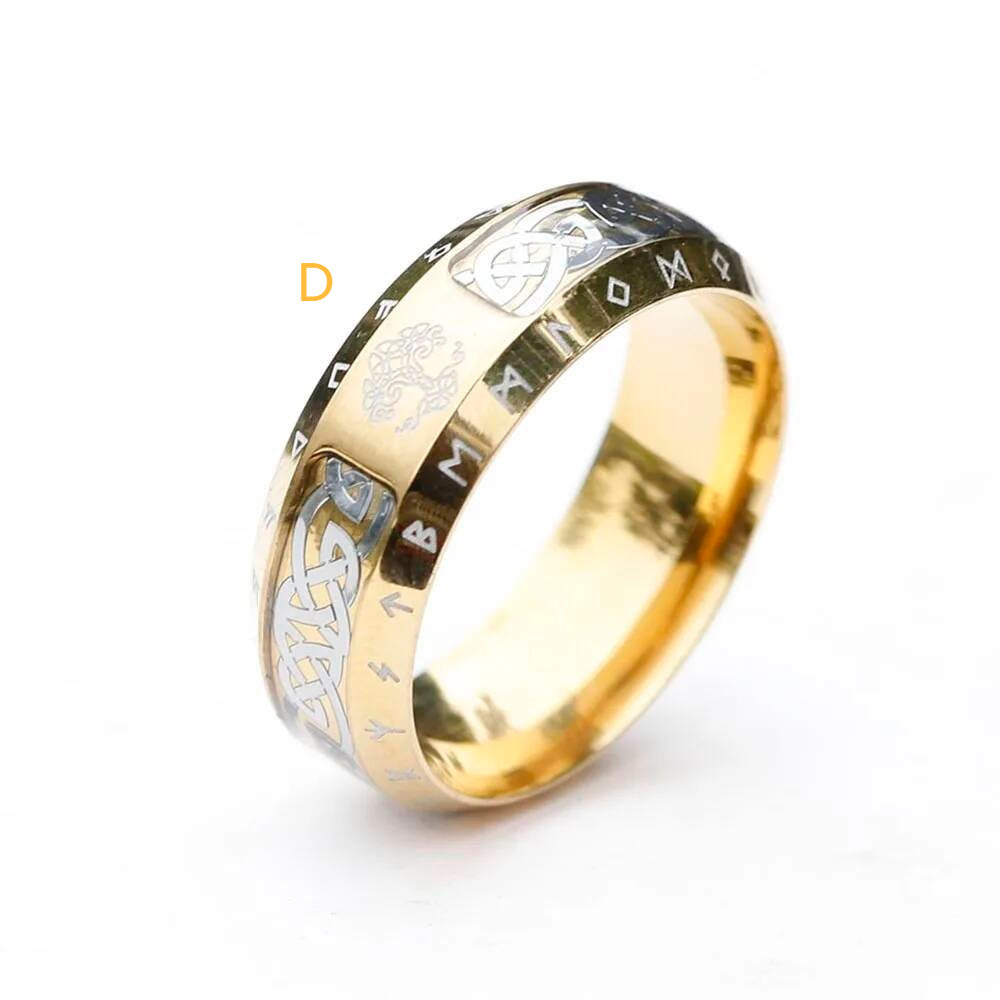 Rune-Enscribed Tree of Life Ring – 316L Stainless Steel Viking Amulet