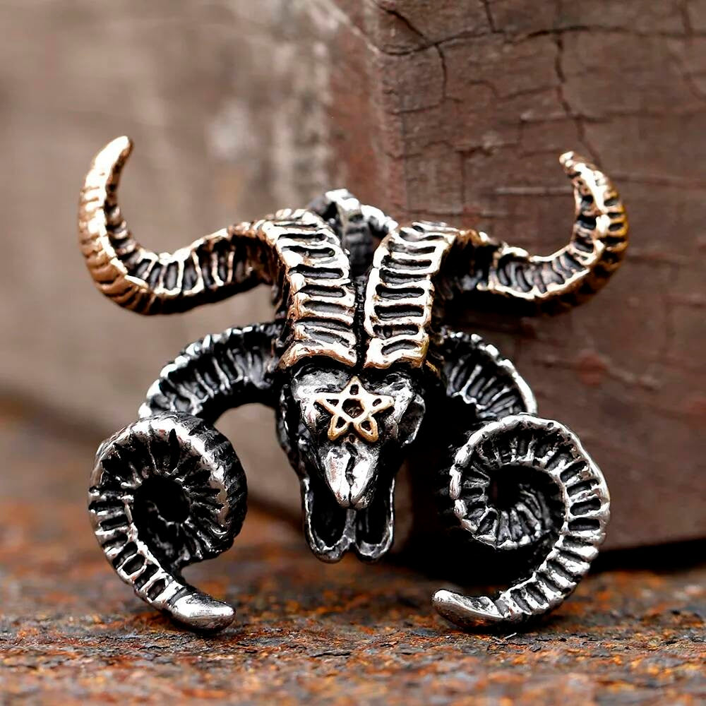 Baphomet Ram Skull Pendant – Gothic Occult Stainless Steel Necklace
