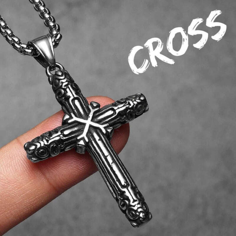 316L Stainless Steel Engraved Gothic Cross Pendant Necklace for Men N1376-With Chain
