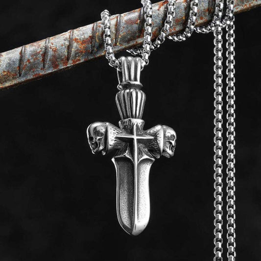 316L Stainless Steel Skull Dagger Cross Pendant Necklace