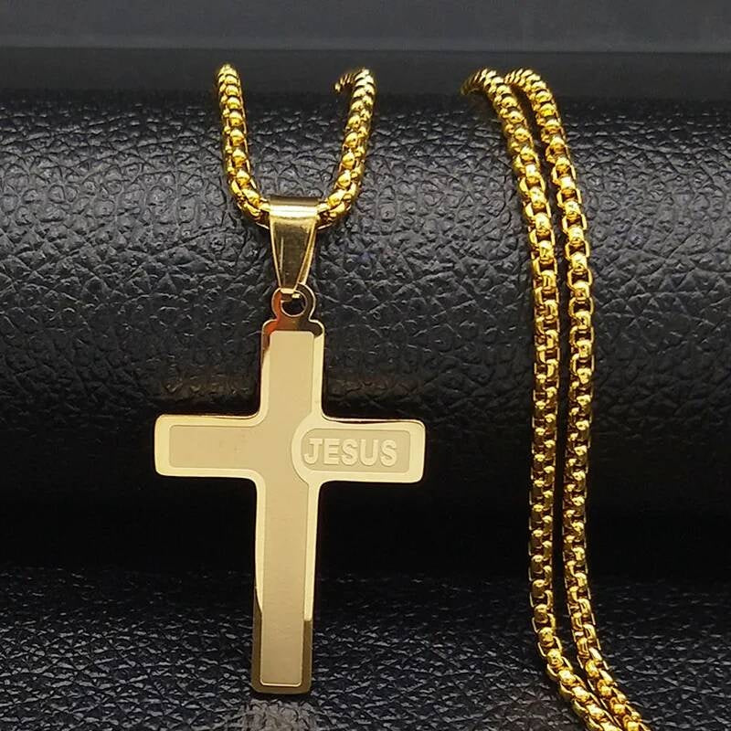 Stainless Steel Jesus Cross Pendant Necklace For Men Jewelry Accessories Black Yellow White Color Gold