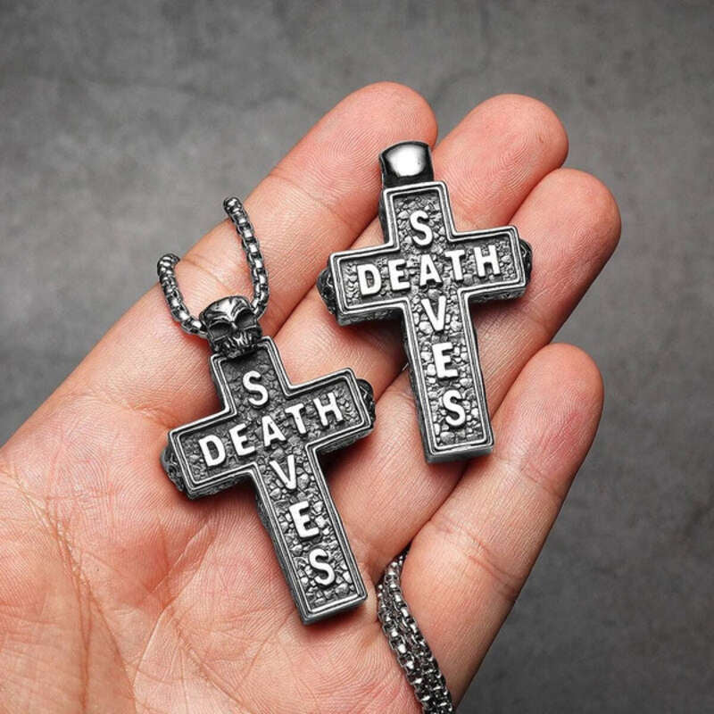 316L Stainless Steel “Death Saves” Skull Cross Pendant Necklace