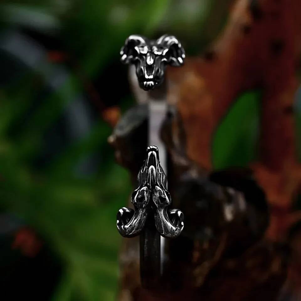 Viking Wolf Head Open Bangle – Stainless Steel Norse Bracelet