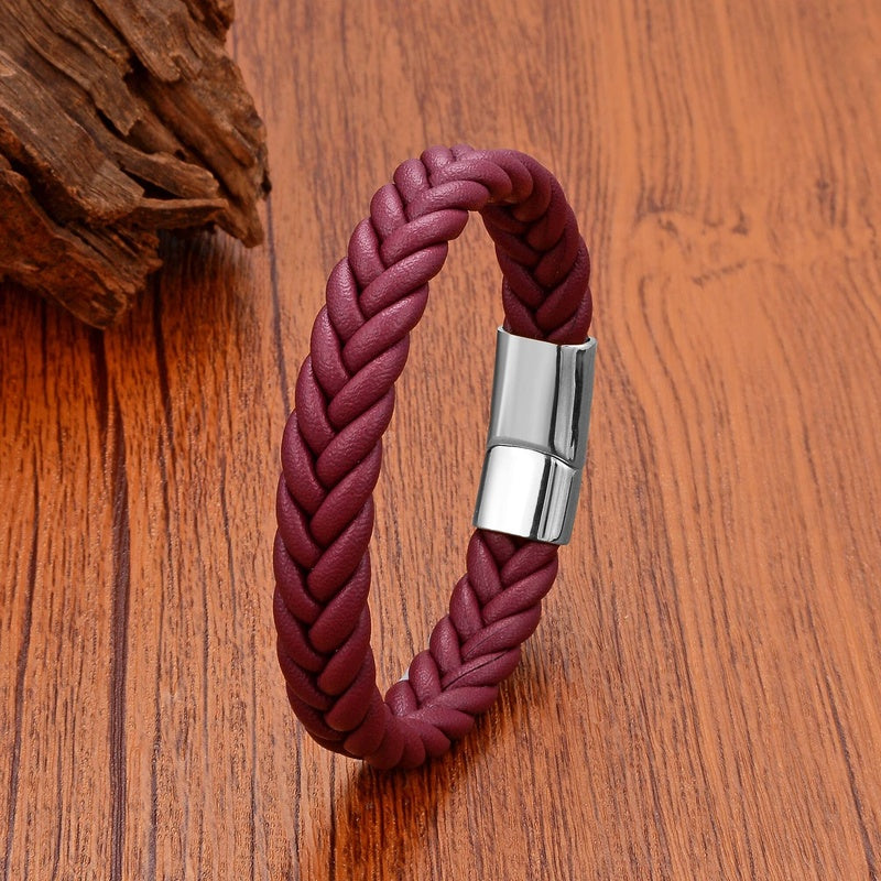 Black Braided Leather Bracelet with Green Jade Beads - Stylish Multi-Layer Magnetic Clasp Jewelry for Casual Wear and Gifts Purple Rope-White