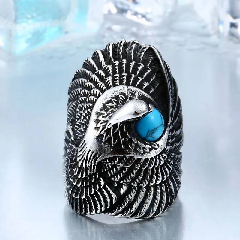 Classic Eagle Green Stone Ring - Stainless Steel Vintage Men's Signet Jewelry