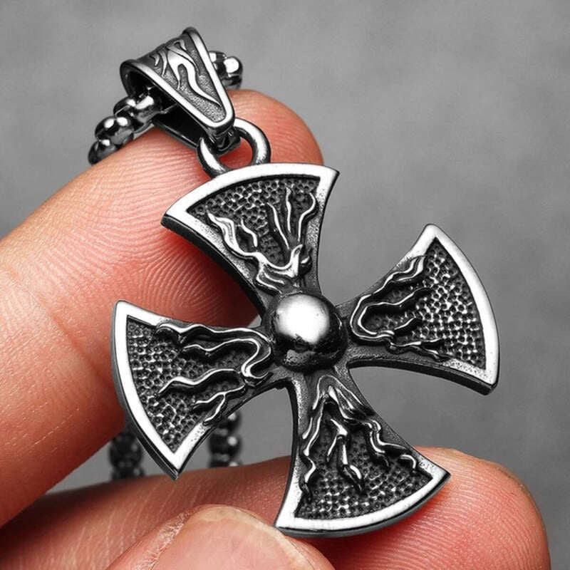 316L Stainless Steel Iron Cross Skull Pendant Necklace