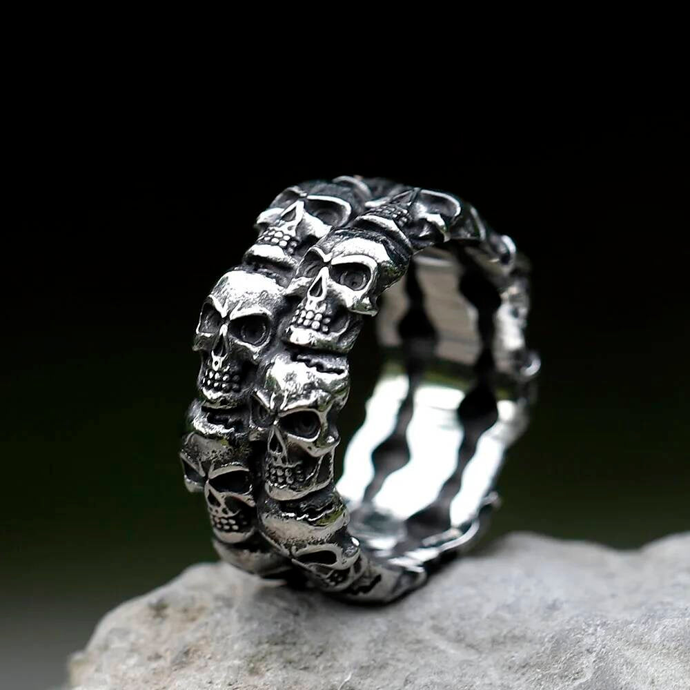 Aegishjalmur Skull Ring - Viking Symbol Stainless Steel Gothic Jewelry A STYLE