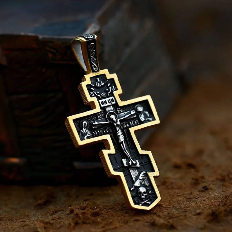 Men's 316L Stainless Steel Jesus Cross Pendant Necklace Religious Punk Jewelry LP-1228-gold CN