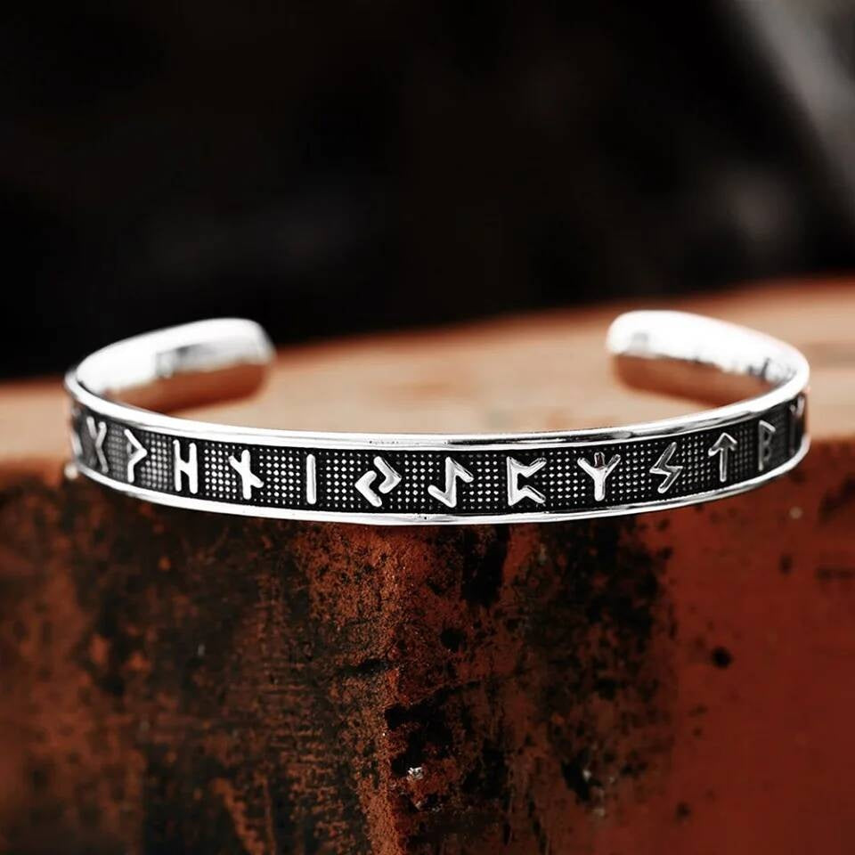 Viking Rune Bracelet with Braided Edge – Nordic Stainless Steel Cuff