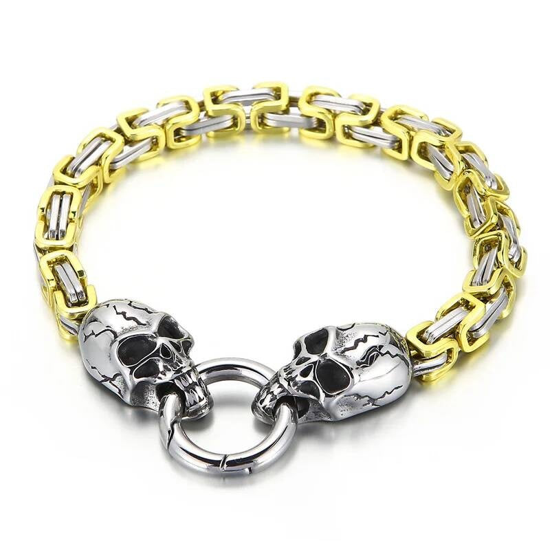 6mm Colorful Royal Skull Bone Chain Bracelet Men Stainless Steel Jewelry Yellow