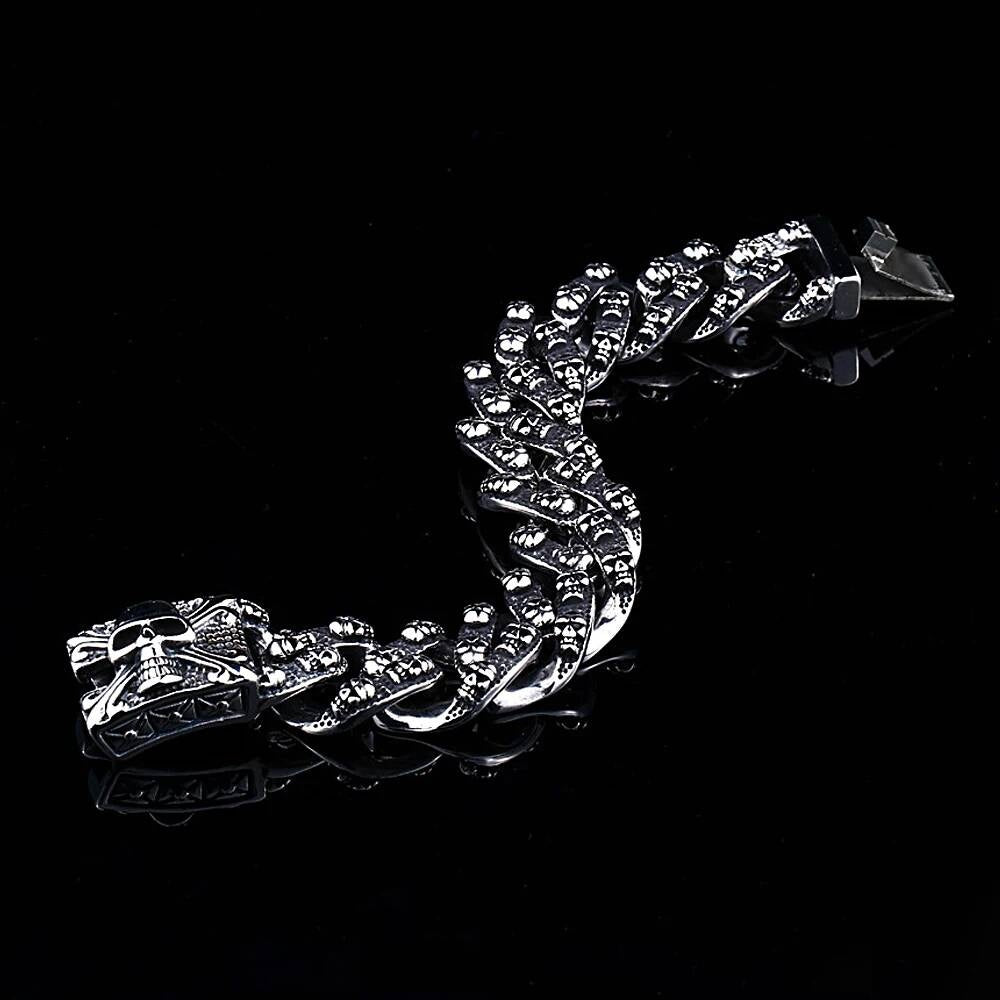 Skull Chain Bracelet – Gothic Punk Stainless Steel Biker Jewelry