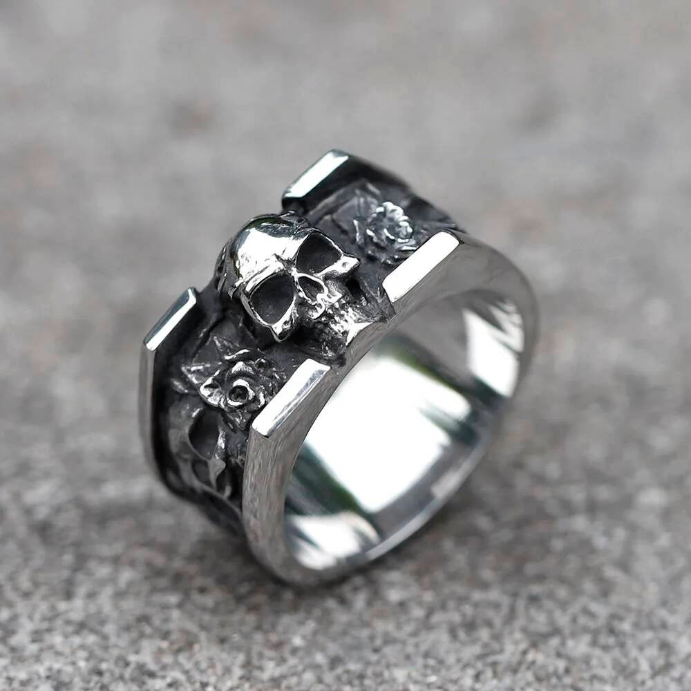 Vintage Skull Ring - Stainless Steel Punk Fashion Jewelry for Teens A STYLE