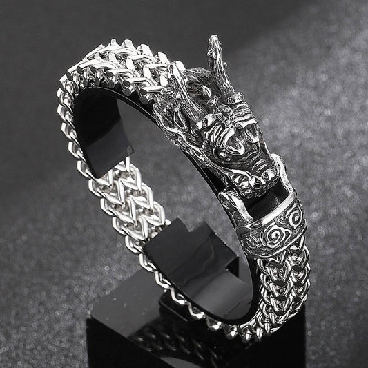 12mm Dragon Bone Bracelet For Men Mesh Chain Stainless Steel 316L Jewelry