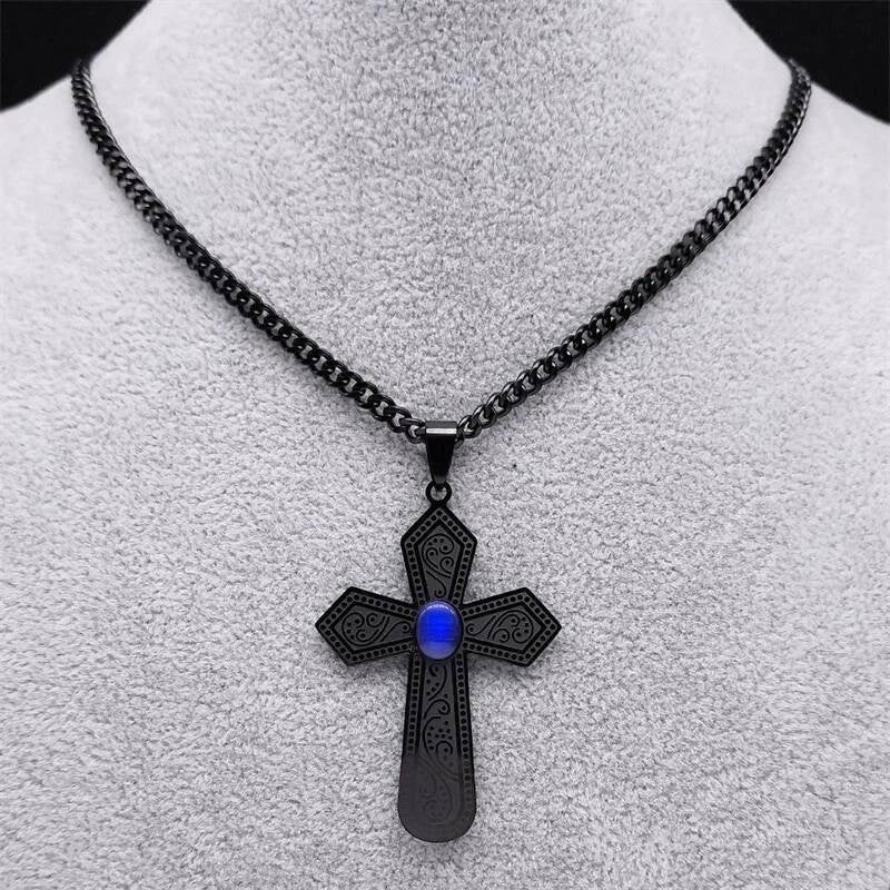 Stainless Steel Goth Black Cross Chain Necklace Pendant For Men Women Jewelry Vintage Accessories