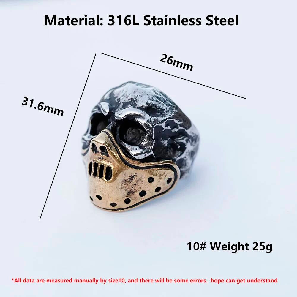 Skull Mask Ring – Gothic Punk Stainless Steel Biker Jewelry in Gold & Silver
