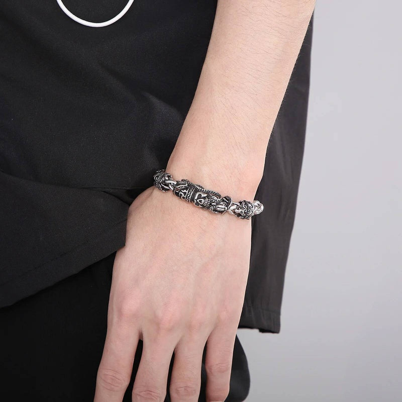 8mm Snake Skull Chain Bracelet Men Stainless Steel Magnet Clasp Jewelry