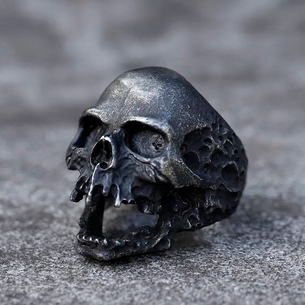 Large Fierce Skull Ring - Vintage Stainless Steel Gothic Punk Jewelry