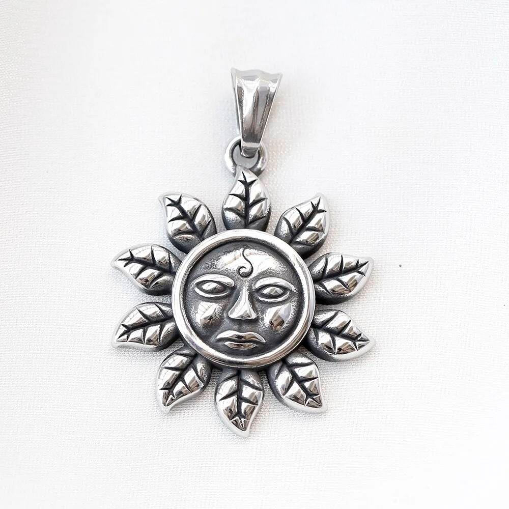 Sun Pendant Necklace – Celestial Sun and Leaves Design Jewelry