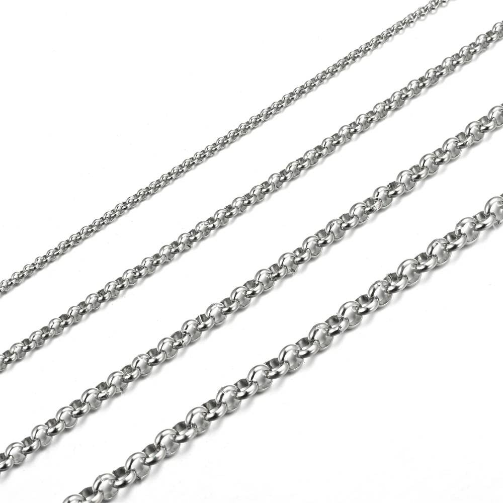 Wholesale 1Pc Width 2mm/3mm/4mm/5mm Stainless Steel Round Pearl Link Chain For Women Men DIY Jewelry Bracelet Necklace