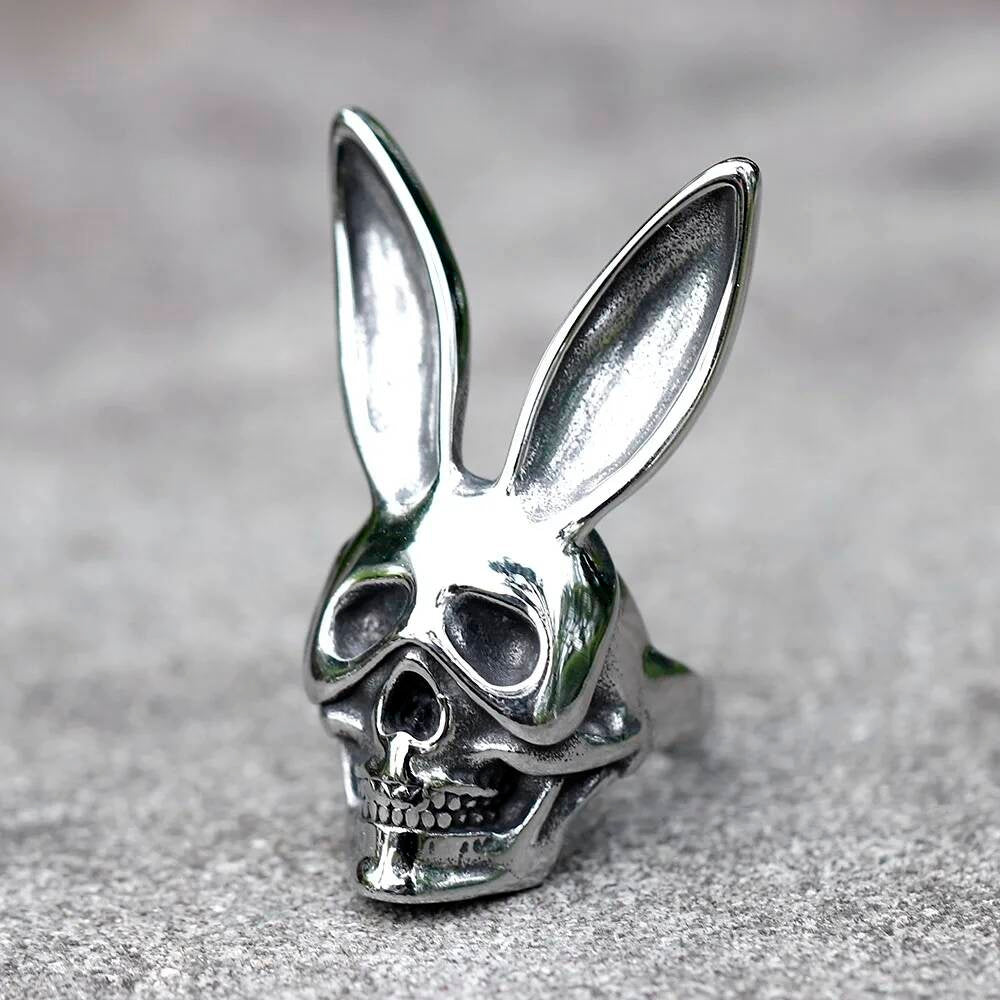 Retro Rabbit Skeleton Gothic Ring Punk Motorcycle