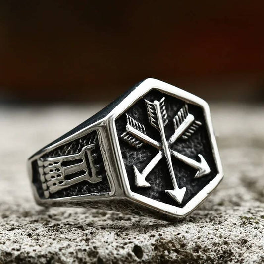 Viking Gothic Compass Ring – 316L Stainless Steel Anchor Signet B style
